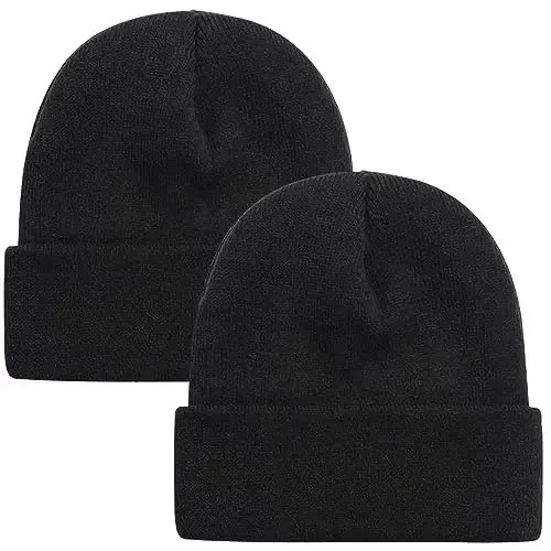 ZOORON 1 & 2 Packs Beanie for Men Women Warm Winter Hats Acrylic Knit Cuffed Beanie Cap Unisex 