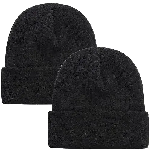 ZOORON 1 & 2 Packs Beanie for Men Women Warm Winter Hats Acrylic Knit Cuffed Beanie Cap Unisex - 1