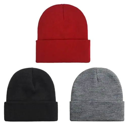 ZOORON 1 & 2 Packs Beanie for Men Women Warm Winter Hats Acrylic Knit Cuffed Beanie Cap Unisex - ZOORON