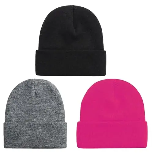 ZOORON 1 & 2 Packs Beanie for Men Women Warm Winter Hats Acrylic Knit Cuffed Beanie Cap Unisex - 1