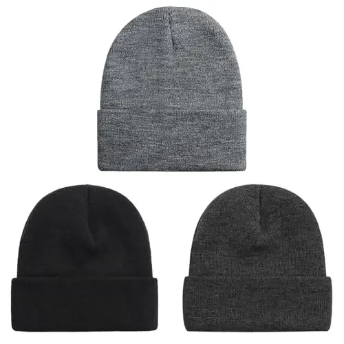 ZOORON 1 & 2 Packs Beanie for Men Women Warm Winter Hats Acrylic Knit Cuffed Beanie Cap Unisex - 1