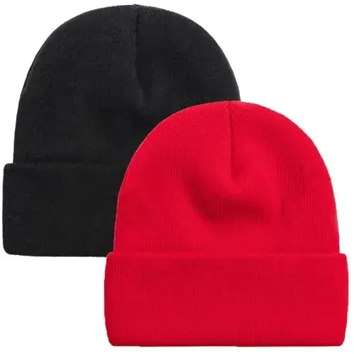 ZOORON 1 & 2 Packs Beanie for Men Women Warm Winter Hats Acrylic Knit Cuffed Beanie Cap Unisex 
