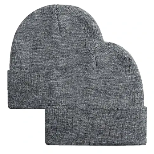 ZOORON 1 & 2 Packs Beanie for Men Women Warm Winter Hats Acrylic Knit Cuffed Beanie Cap Unisex - 1