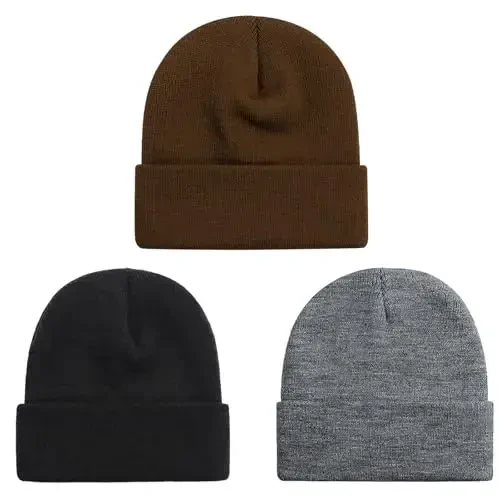ZOORON 1 & 2 Packs Beanie for Men Women Warm Winter Hats Acrylic Knit Cuffed Beanie Cap Unisex 