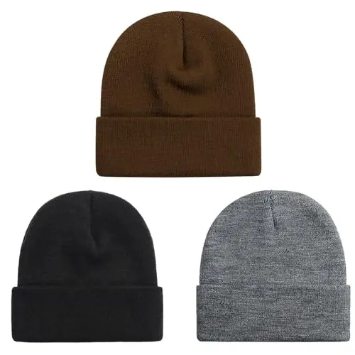 ZOORON 1 & 2 Packs Beanie for Men Women Warm Winter Hats Acrylic Knit Cuffed Beanie Cap Unisex - 1