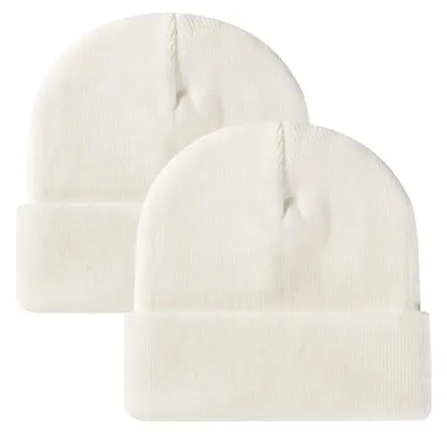 ZOORON 1 & 2 Packs Beanie for Men Women Warm Winter Hats Acrylic Knit Cuffed Beanie Cap Unisex - 1