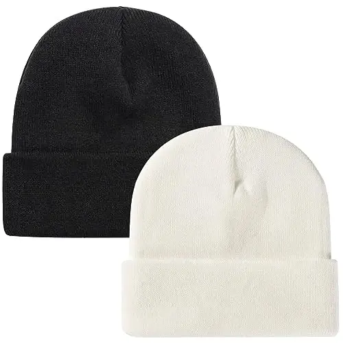 ZOORON 1 & 2 Packs Beanie for Men Women Warm Winter Hats Acrylic Knit Cuffed Beanie Cap Unisex - 1