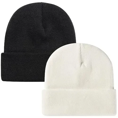 ZOORON 1 & 2 Packs Beanie for Men Women Warm Winter Hats Acrylic Knit Cuffed Beanie Cap Unisex 