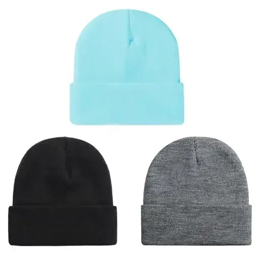 ZOORON 1 & 2 Packs Beanie for Men Women Warm Winter Hats Acrylic Knit Cuffed Beanie Cap Unisex 