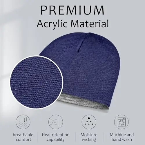 ZOORON 1 & 2 Pack Unisex Beanie for Men Women Reversible Winter Beanies Hat Knit Warm Plain Skull Cap Daily Beanie Hat - 2