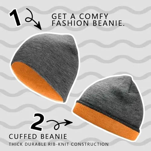 ZOORON 1 & 2 Pack Unisex Beanie for Men Women Reversible Winter Beanies Hat Knit Warm Plain Skull Cap Daily Beanie Hat - 4