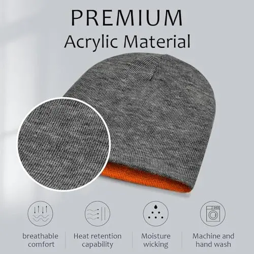 ZOORON 1 & 2 Pack Unisex Beanie for Men Women Reversible Winter Beanies Hat Knit Warm Plain Skull Cap Daily Beanie Hat - 2