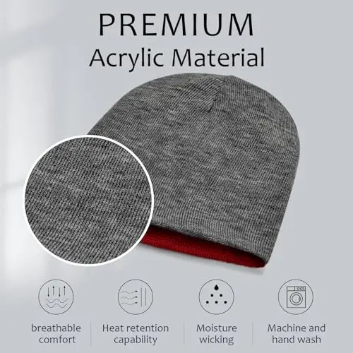 ZOORON 1 & 2 Pack Unisex Beanie for Men Women Reversible Winter Beanies Hat Knit Warm Plain Skull Cap Daily Beanie Hat - 2