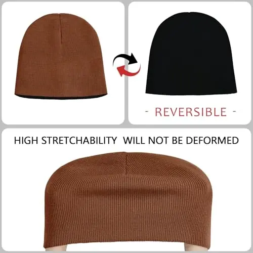 ZOORON 1 & 2 Pack Unisex Beanie for Men Women Reversible Winter Beanies Hat Knit Warm Plain Skull Cap Daily Beanie Hat - 3