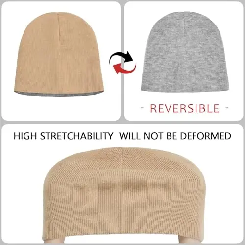 ZOORON 1 & 2 Pack Unisex Beanie for Men Women Reversible Winter Beanies Hat Knit Warm Plain Skull Cap Daily Beanie Hat - 3