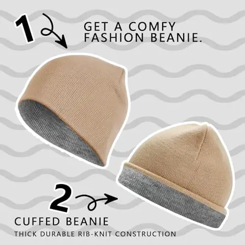 ZOORON 1 & 2 Pack Unisex Beanie for Men Women Reversible Winter Beanies Hat Knit Warm Plain Skull Cap Daily Beanie Hat - 4