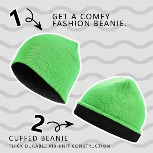 ZOORON 1 & 2 Pack Unisex Beanie for Men Women Reversible Winter Beanies Hat Knit Warm Plain Skull Cap Daily Beanie Hat - 5