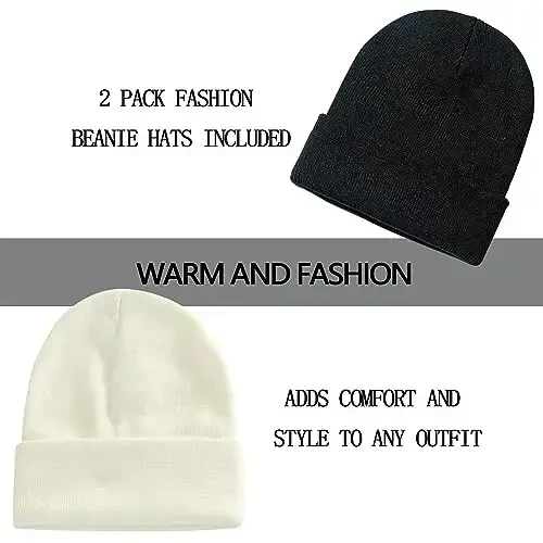ZOORON 1&2 Pack Beanie for Men Women Slouchy Beanie Hats Winter Knit Caps Soft Ski Hat Unisex - 2