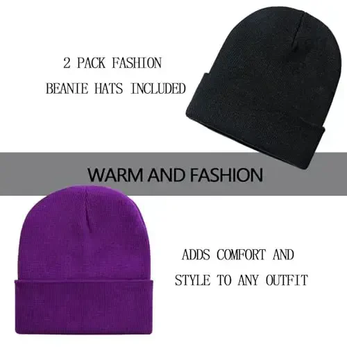 ZOORON 1&2 Pack Beanie for Men Women Slouchy Beanie Hats Winter Knit Caps Soft Ski Hat Unisex - 2