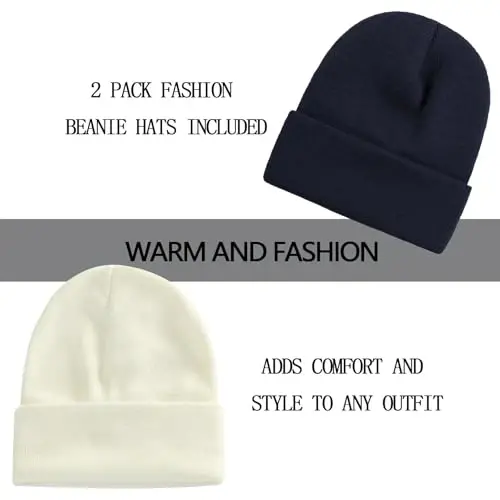 ZOORON 1&2 Pack Beanie for Men Women Slouchy Beanie Hats Winter Knit Caps Soft Ski Hat Unisex - 2