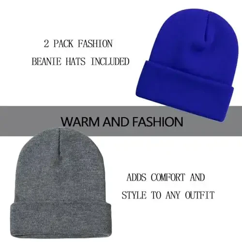 ZOORON 1&2 Pack Beanie for Men Women Slouchy Beanie Hats Winter Knit Caps Soft Ski Hat Unisex - 2