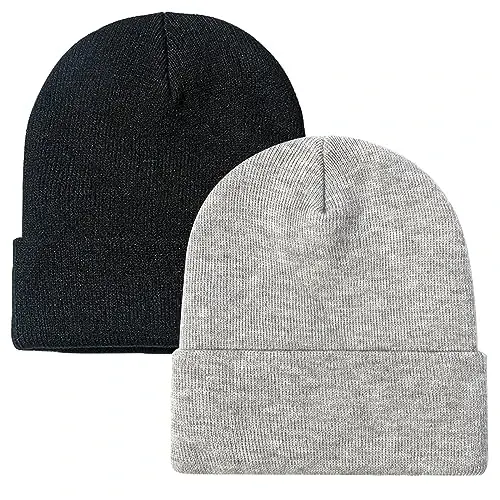 ZOORON 1&2 Pack Beanie for Men Women Slouchy Beanie Hats Winter Knit Caps Soft Ski Hat Unisex - 1