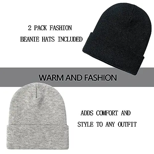 ZOORON 1&2 Pack Beanie for Men Women Slouchy Beanie Hats Winter Knit Caps Soft Ski Hat Unisex - 2