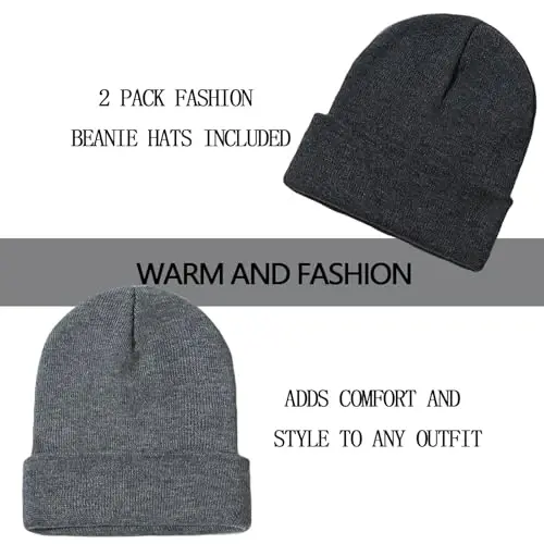 ZOORON 1&2 Pack Beanie for Men Women Slouchy Beanie Hats Winter Knit Caps Soft Ski Hat Unisex - 2