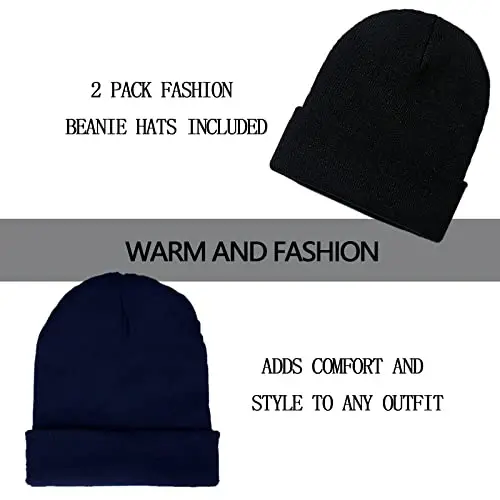 ZOORON 1&2 Pack Beanie for Men Women Slouchy Beanie Hats Winter Knit Caps Soft Ski Hat Unisex - 2