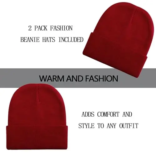ZOORON 1&2 Pack Beanie for Men Women Slouchy Beanie Hats Winter Knit Caps Soft Ski Hat Unisex - 2