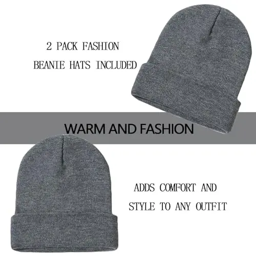 ZOORON 1&2 Pack Beanie for Men Women Slouchy Beanie Hats Winter Knit Caps Soft Ski Hat Unisex - 2