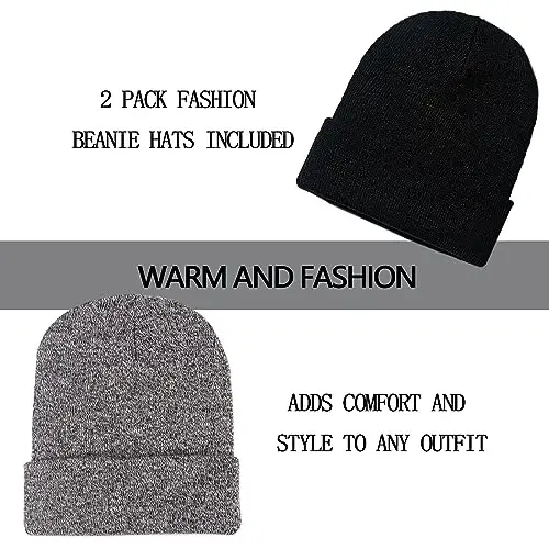 ZOORON 1&2 Pack Beanie for Men Women Slouchy Beanie Hats Winter Knit Caps Soft Ski Hat Unisex - 2
