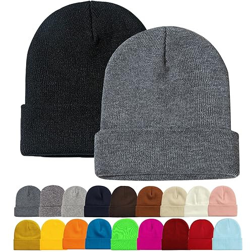 ZOORON 1&2 Pack Beanie for Men Women Slouchy Beanie Hats Winter Knit Caps Soft Ski Hat Unisex - 1