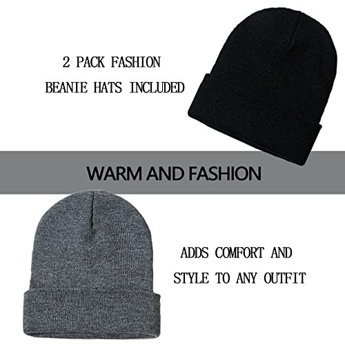 ZOORON 1&2 Pack Beanie for Men Women Slouchy Beanie Hats Winter Knit Caps Soft Ski Hat Unisex - 2