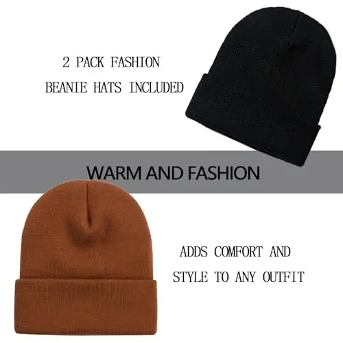 ZOORON 1&2 Pack Beanie for Men Women Slouchy Beanie Hats Winter Knit Caps Soft Ski Hat Unisex - 2