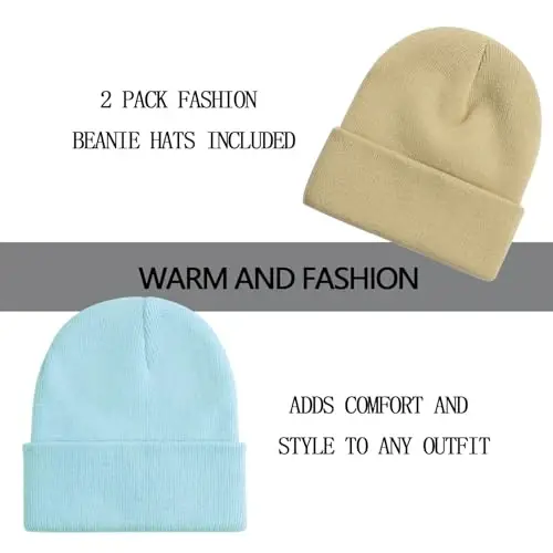 ZOORON 1&2 Pack Beanie for Men Women Slouchy Beanie Hats Winter Knit Caps Soft Ski Hat Unisex - 2