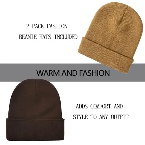 ZOORON 1&2 Pack Beanie for Men Women Slouchy Beanie Hats Winter Knit Caps Soft Ski Hat Unisex - 2
