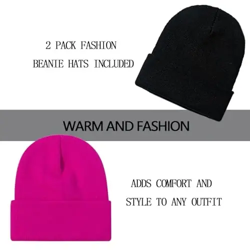 ZOORON 1&2 Pack Beanie for Men Women Slouchy Beanie Hats Winter Knit Caps Soft Ski Hat Unisex - 2