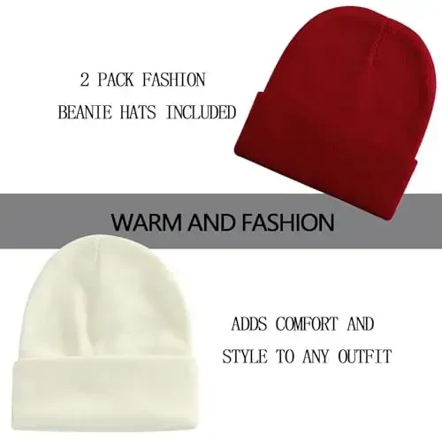 ZOORON 1&2 Pack Beanie for Men Women Slouchy Beanie Hats Winter Knit Caps Soft Ski Hat Unisex - 2