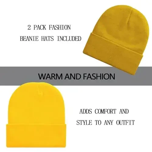 ZOORON 1&2 Pack Beanie for Men Women Slouchy Beanie Hats Winter Knit Caps Soft Ski Hat Unisex - 2