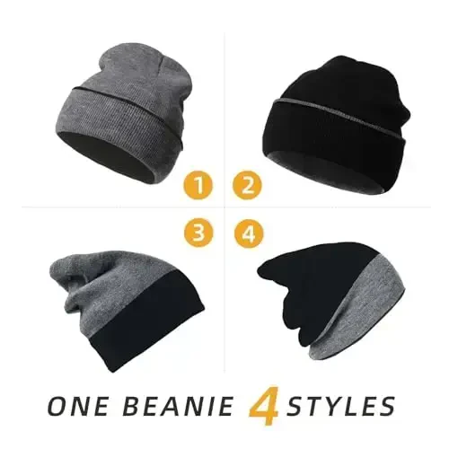 ZOORON 1&2 Pack Beanie for Men Women Slouchy Beanie Hats Winter Knit Caps Soft Ski Hat Unisex - 3