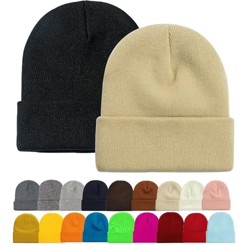 ZOORON 1&2 Pack Beanie for Men Women Slouchy Beanie Hats Winter Knit Caps Soft Ski Hat Unisex - 1