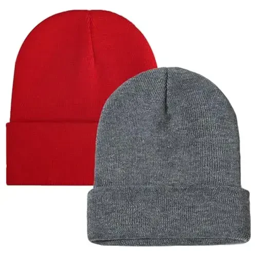 ZOORON 1&2 Pack Beanie for Men Women Slouchy Beanie Hats Winter Knit Caps Soft Ski Hat Unisex - 1