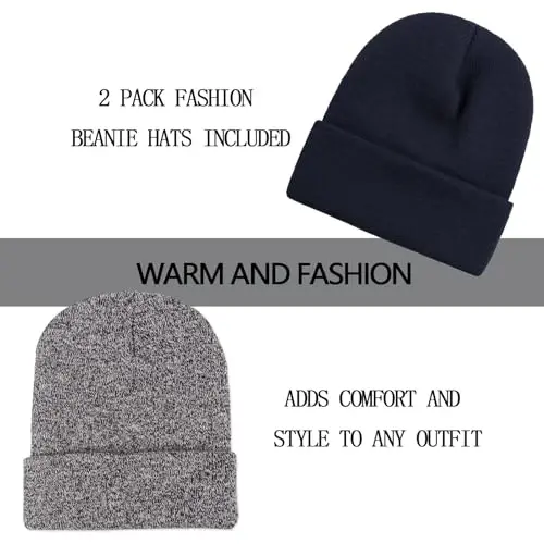 ZOORON 1&2 Pack Erkaklar Ayollar uchun Beanie Slouchy Beanie Shlyapalar Qishki Trikotaj Qalpog'i Yumshoq Chang'i Shlyapasi Unisex - ZOORON (1)