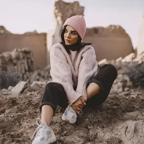 ZOORON 1&2 Pack Erkaklar Ayollar uchun Beanie Slouchy Beanie Shlyapalar Qishki Trikotaj Shapka Yumshoq Ski Shapkasi Unisex - 4