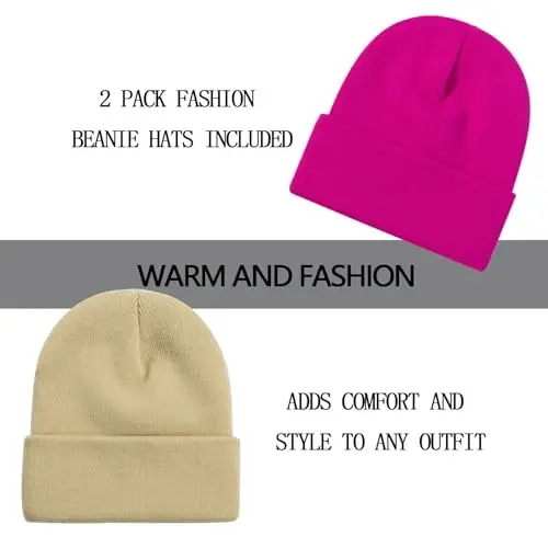 ZOORON 1&2 Pack Erkaklar Ayollar uchun Beanie Slouchy Beanie Shlyapalar Qishki Trikotaj Shlyapalar Yumshoq Chang'i Shlyapasi Unisex - 2