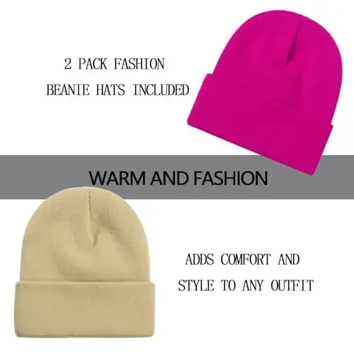 ZOORON 1&2 Pack Erkaklar Ayollar uchun Beanie Slouchy Beanie Shlyapalar Qishki Trikotaj Shlyapalar Yumshoq Chang'i Shlyapasi Unisex - 2