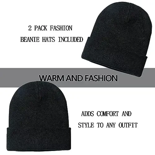 ZOORON 1&2 Pack Erkaklar va Ayollar uchun Beanie Bo'shashgan Beanie Shlyapalar Qishki Trikotaj Shlyapalar Yumshoq Chang'i Shlyapasi Uniseks - 2