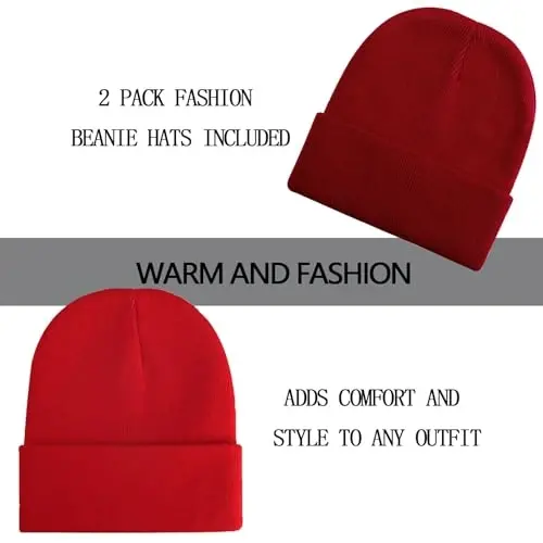 ZOORON 1&2 Pack Erkaklar va Ayollar uchun Beanie Bo'yinbog'lari Qishki Trikotaj Shlyapalar Yumshoq Chang'i Shlyapasi Unisex - 2