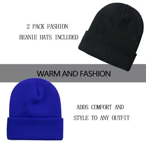 ZOORON 1&2 Pack Erkaklar va Ayollar uchun Beanie Qalpog'i Yumshoq Qishki Triko Qalpog'i Unisex - 2